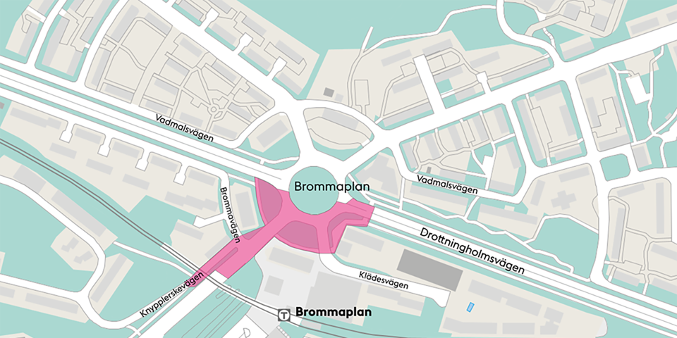Brommaplan och gatorna runtomkring Brommaplan. Karta.